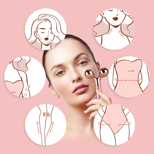 Natural Jade Face Roller skincare and facial massage guide with illustrated steps for glowing skin.