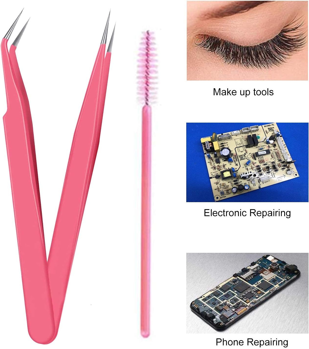 Precision Lash Tweezers and makeup tools for eyelash extensions and beauty applications.